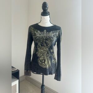 Embellished Brown/Black Graphic Women's Long Sleeve